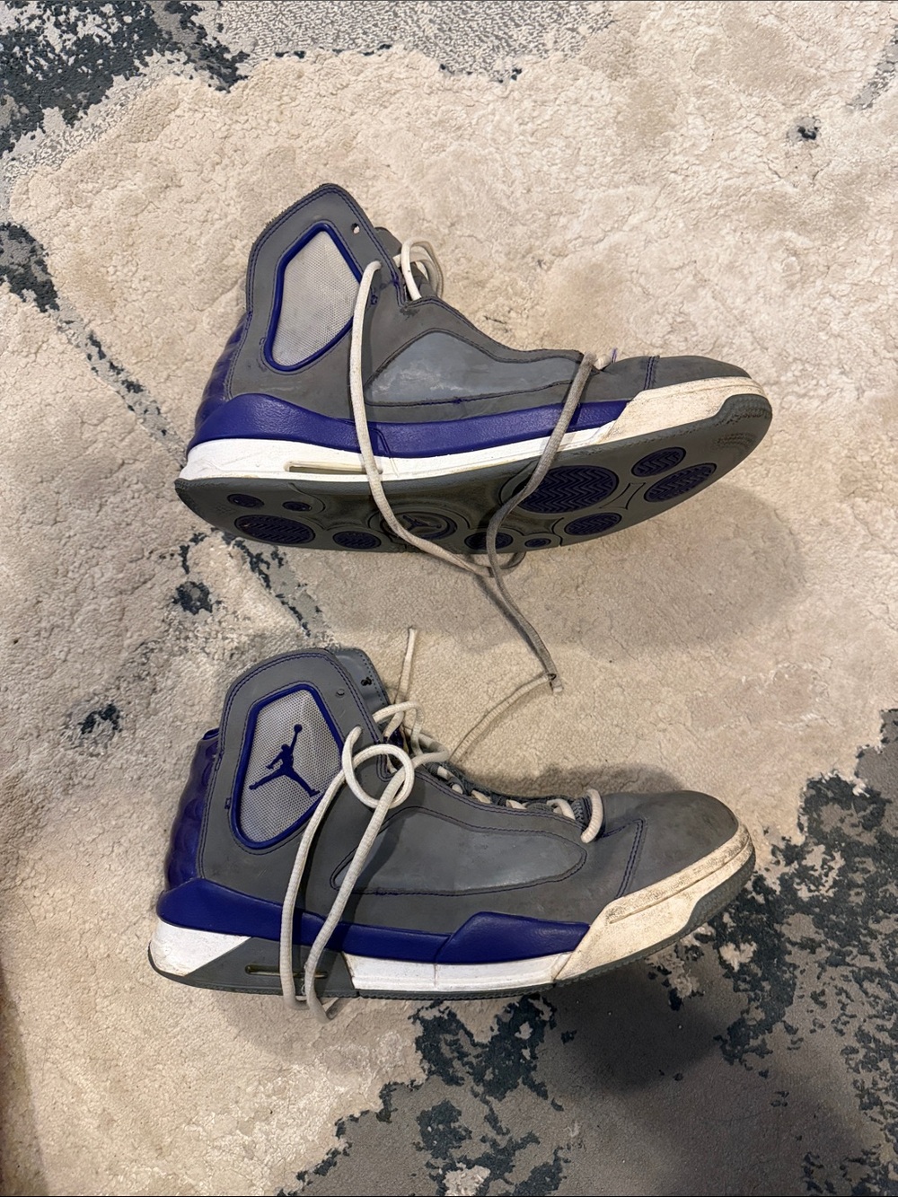 Jordan High-Top Basketball Sneakers in Gray, Purple, and White